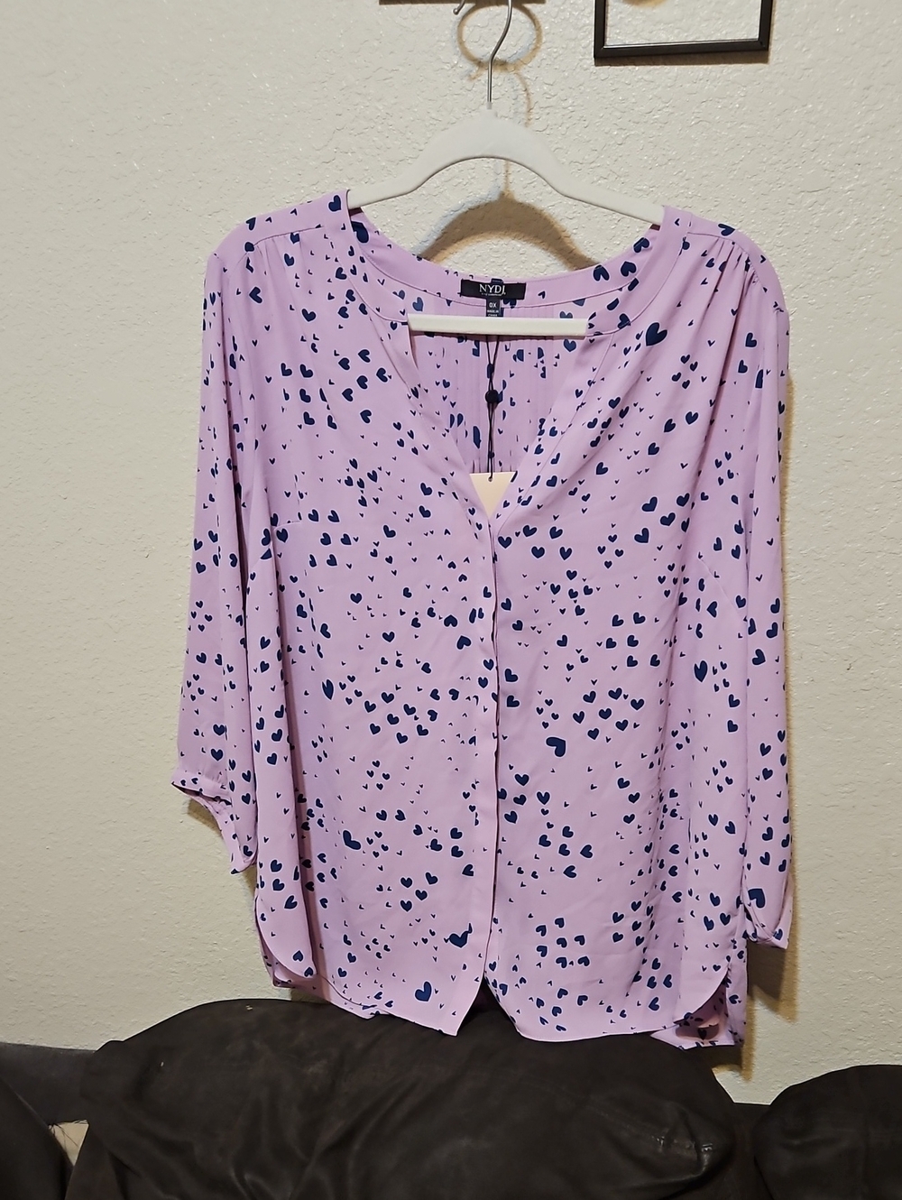 NYDJ Lavender Heart-Print Button-Front Blouse